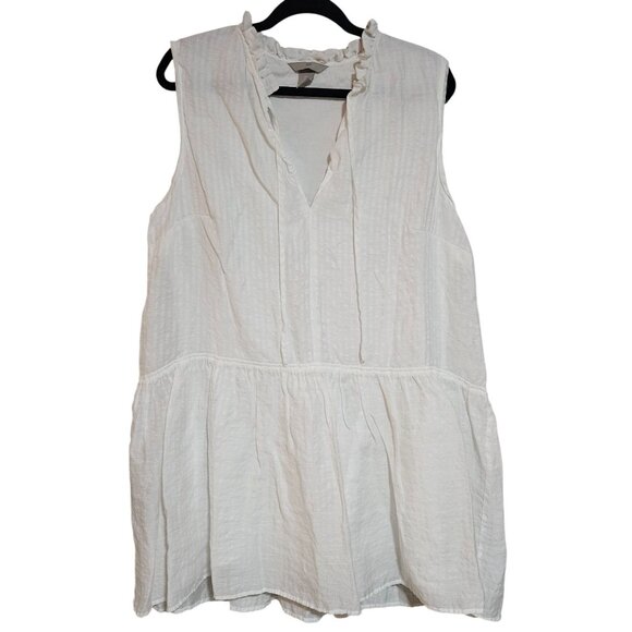 H&M Sleeveless Boho Tunic Top Ruffle Collar & Peplum Hem White Size L - Picture 1 of 15